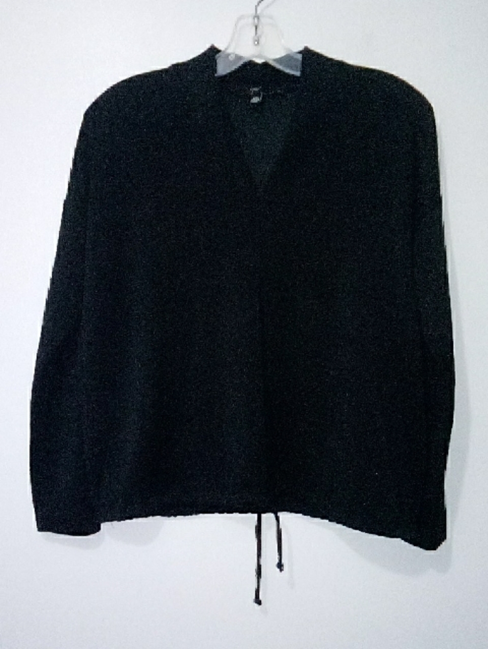 Women's Black V-Neck Drawstring Sweater Top